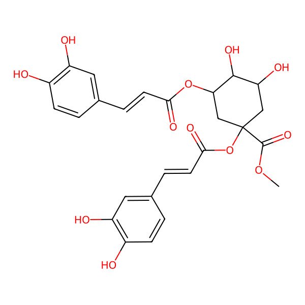 2D Structure of Methyl 1,3-bis[3-(3,4-dihydroxyphenyl)prop-2-enoyloxy]-4,5-dihydroxycyclohexane-1-carboxylate
