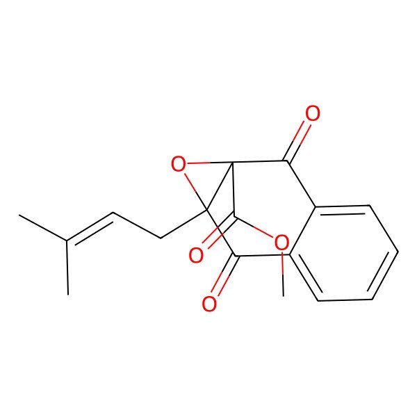 2D Structure of methyl (1aS,7aR)-7a-(3-methylbut-2-enyl)-2,7-dioxonaphtho[2,3-b]oxirene-1a-carboxylate