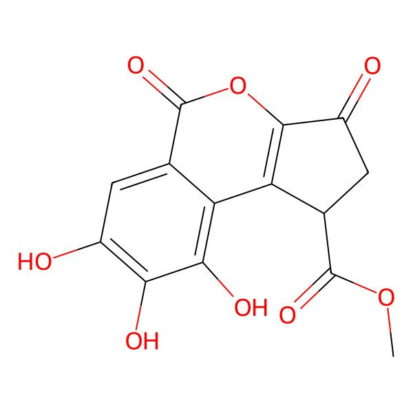 2D Structure of methyl (1R)-7,8,9-trihydroxy-3,5-dioxo-1,2-dihydrocyclopenta[c]isochromene-1-carboxylate