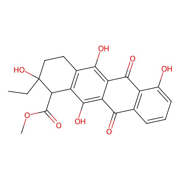 2D Structure of methyl (1R,2R)-2-ethyl-2,5,7,12-tetrahydroxy-6,11-dioxo-3,4-dihydro-1H-tetracene-1-carboxylate
