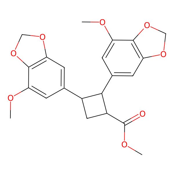 2D Structure of methyl (1R,2S,3S)-2,3-bis(7-methoxy-1,3-benzodioxol-5-yl)cyclobutane-1-carboxylate