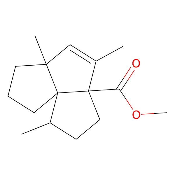 2D Structure of methyl (1R,2S,5S,8R)-2,6,8-trimethyltricyclo[6.3.0.01,5]undec-6-ene-5-carboxylate