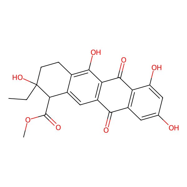 2D Structure of methyl (1S,2R)-2-ethyl-2,5,7,9-tetrahydroxy-6,11-dioxo-3,4-dihydro-1H-tetracene-1-carboxylate