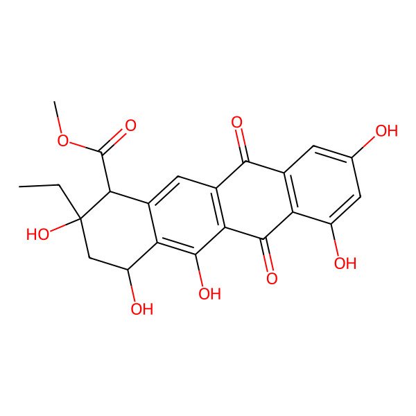 2D Structure of methyl (1S,2R,4R)-2-ethyl-2,4,5,7,9-pentahydroxy-6,11-dioxo-3,4-dihydro-1H-tetracene-1-carboxylate