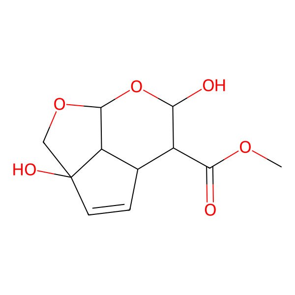 2D Structure of methyl (1S,4S,7S,8S,9R,11S)-4,9-dihydroxy-2,10-dioxatricyclo[5.3.1.04,11]undec-5-ene-8-carboxylate