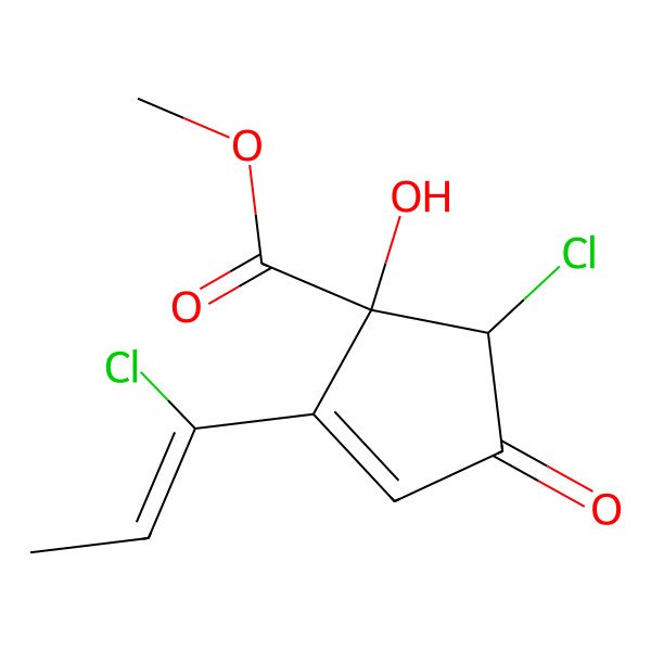 2D Structure of methyl (1S,5R)-5-chloro-2-[(Z)-1-chloroprop-1-enyl]-1-hydroxy-4-oxocyclopent-2-ene-1-carboxylate