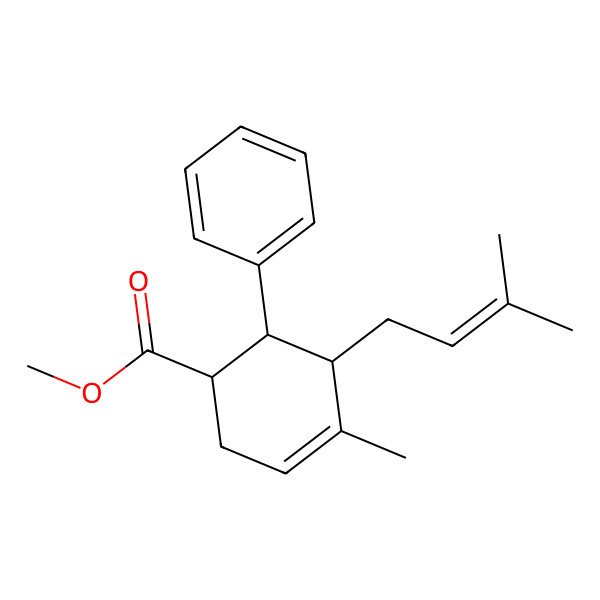 2D Structure of methyl (1S,5R,6S)-4-methyl-5-(3-methylbut-2-enyl)-6-phenylcyclohex-3-ene-1-carboxylate 2D Structure of methyl (1S,5R,6S)-4-methyl-5-(3-methylbut-2-enyl)-6-phenylcyclohex-3-ene-1-carboxylate