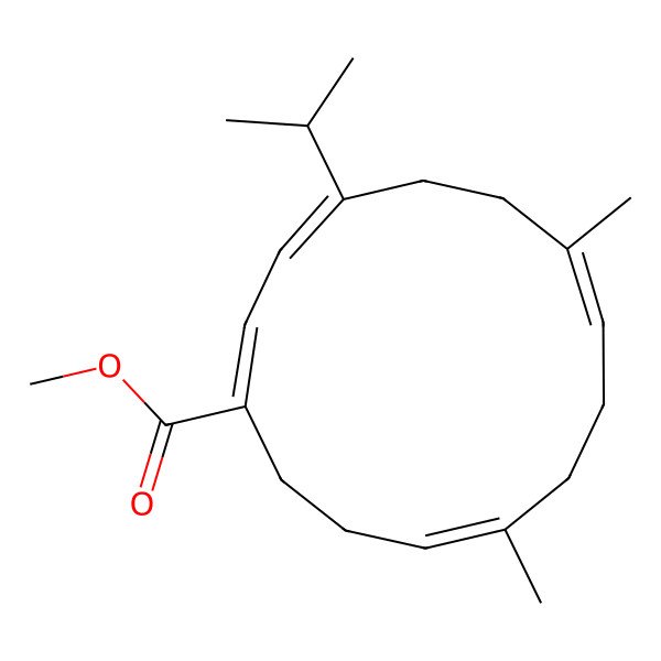 2D Structure of methyl (1Z,3E,7E,11E)-7,11-dimethyl-4-propan-2-ylcyclotetradeca-1,3,7,11-tetraene-1-carboxylate