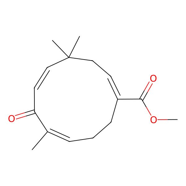 2D Structure of methyl (1Z,5E,8E)-4,4,8-trimethyl-7-oxocycloundeca-1,5,8-triene-1-carboxylate