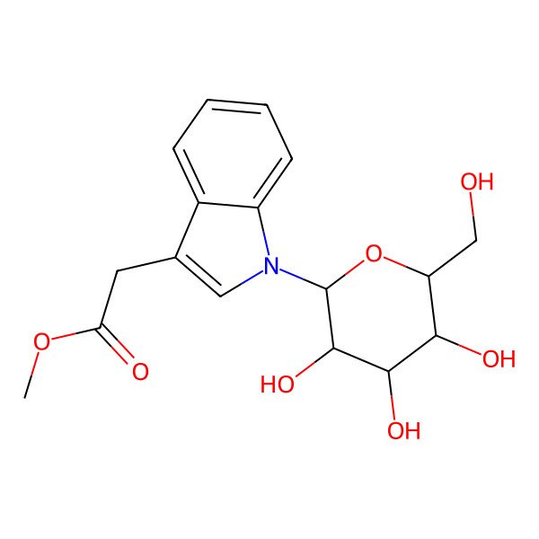 2D Structure of methyl 2-[1-[(2R,3R,4S,5S,6R)-3,4,5-trihydroxy-6-(hydroxymethyl)oxan-2-yl]indol-3-yl]acetate