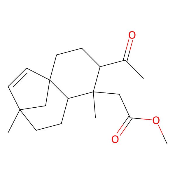 2D Structure of methyl 2-[(1R,4S,5S,6S,9S)-4-acetyl-5,9-dimethyl-5-tricyclo[7.2.1.01,6]dodec-10-enyl]acetate
