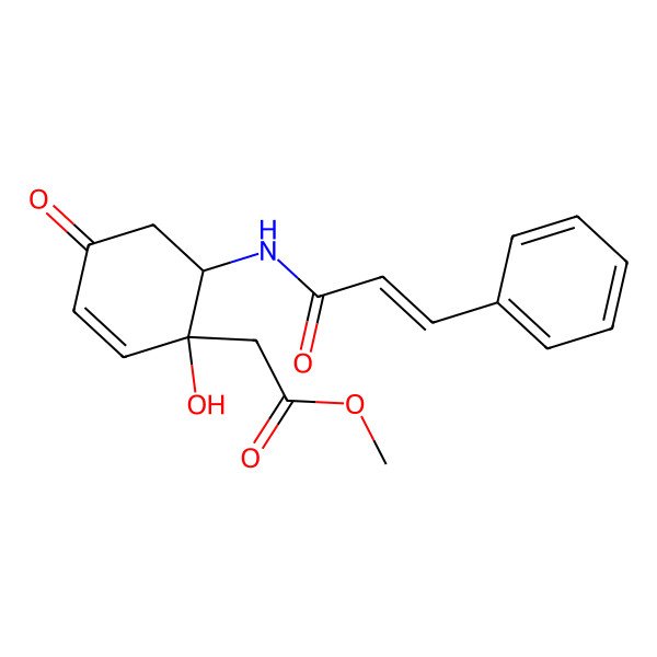 2D Structure of methyl 2-[(1R,6S)-1-hydroxy-4-oxo-6-[[(E)-3-phenylprop-2-enoyl]amino]cyclohex-2-en-1-yl]acetate
