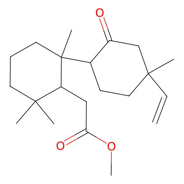 2D Structure of methyl 2-[(1S,2S)-2-[(1R,4S)-4-ethenyl-4-methyl-2-oxocyclohexyl]-2,6,6-trimethylcyclohexyl]acetate