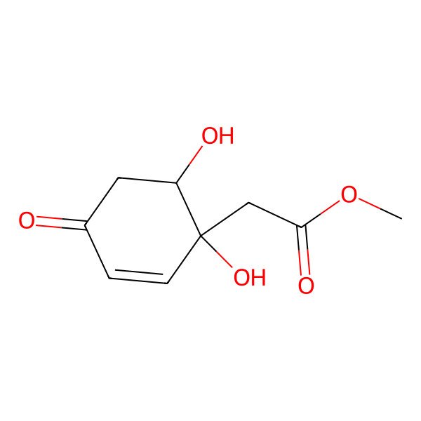 2D Structure of methyl 2-[(1S,6S)-1,6-dihydroxy-4-oxocyclohex-2-en-1-yl]acetate