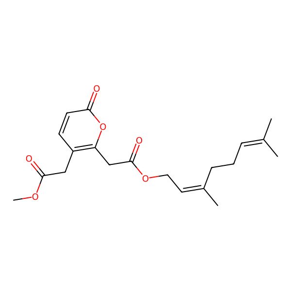 2D Structure of Methyl 2-[2-[2-(3,7-dimethylocta-2,6-dienoxy)-2-oxoethyl]-6-oxopyran-3-yl]acetate