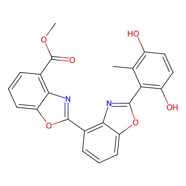 2D Structure of Methyl 2-[2-(3,6-dihydroxy-2-methylphenyl)-1,3-benzoxazol-4-yl]-1,3-benzoxazole-4-carboxylate