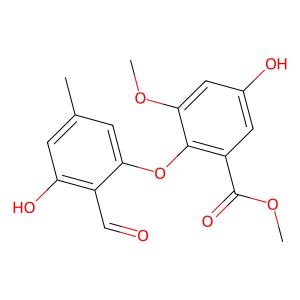 2D Structure of Methyl 2-(2-formyl-3-hydroxy-5-methylphenoxy)-5-hydroxy-3-methoxybenzoate