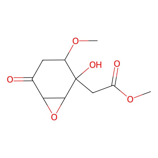 2D Structure of Methyl 2-(2-hydroxy-3-methoxy-5-oxo-7-oxabicyclo[4.1.0]heptan-2-yl)acetate