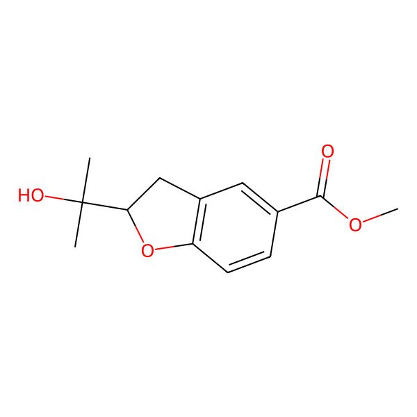 2D Structure of Methyl 2-(2-hydroxypropan-2-yl)-2,3-dihydro-1-benzofuran-5-carboxylate 2D Structure of Methyl 2-(2-hydroxypropan-2-yl)-2,3-dihydro-1-benzofuran-5-carboxylate