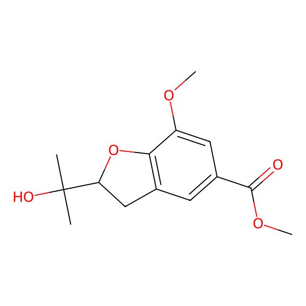 2D Structure of Methyl 2-(2-hydroxypropan-2-yl)-7-methoxy-2,3-dihydro-1-benzofuran-5-carboxylate 2D Structure of Methyl 2-(2-hydroxypropan-2-yl)-7-methoxy-2,3-dihydro-1-benzofuran-5-carboxylate