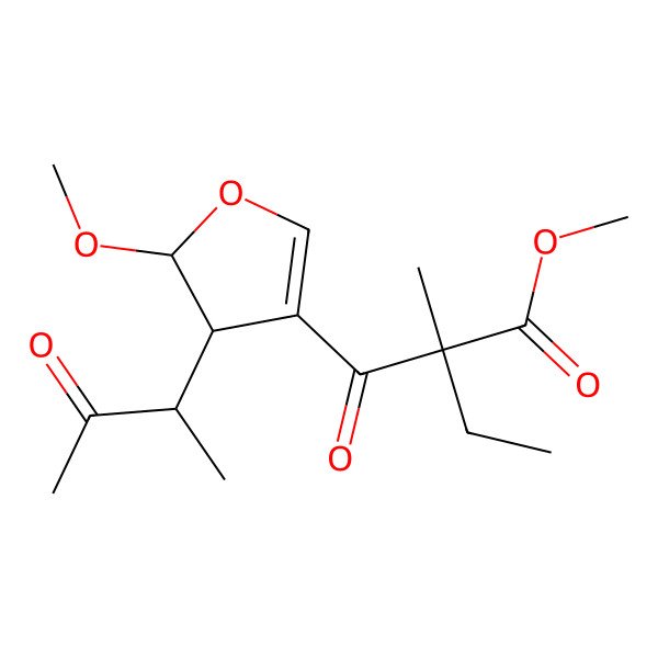 2D Structure of Methyl 2-[2-methoxy-3-(3-oxobutan-2-yl)-2,3-dihydrofuran-4-carbonyl]-2-methylbutanoate