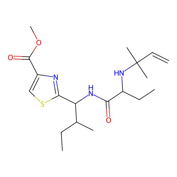 2D Structure of Methyl 2-[2-methyl-1-[2-(2-methylbut-3-en-2-ylamino)butanoylamino]butyl]-1,3-thiazole-4-carboxylate