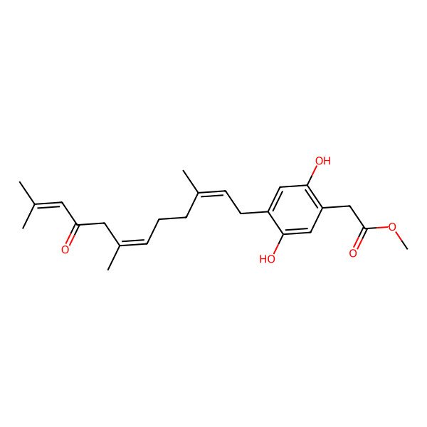2D Structure of Methyl 2-[2,5-dihydroxy-4-(3,7,11-trimethyl-9-oxododeca-2,6,10-trienyl)phenyl]acetate