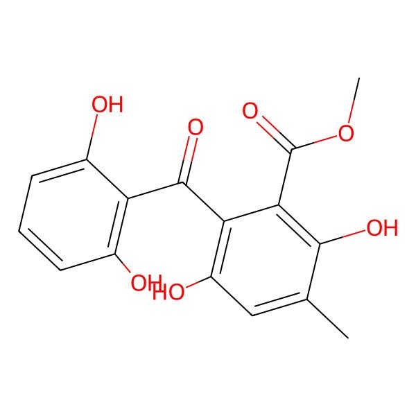 2D Structure of Methyl 2-[2,6-bis(oxidanyl)phenyl]carbonyl-5-methyl-3,6-bis(oxidanyl)benzoate
