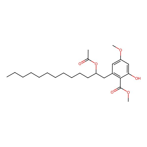 2D Structure of methyl 2-[(2R)-2-acetyloxytridecyl]-6-hydroxy-4-methoxybenzoate