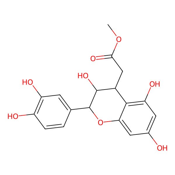 2D Structure of methyl 2-[(2R,3R,4S)-2-(3,4-dihydroxyphenyl)-3,5,7-trihydroxy-3,4-dihydro-2H-chromen-4-yl]acetate