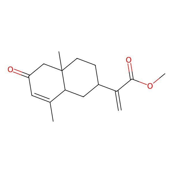 2D Structure of methyl 2-[(2R,4aS,8aR)-4a,8-dimethyl-6-oxo-1,2,3,4,5,8a-hexahydronaphthalen-2-yl]prop-2-enoate