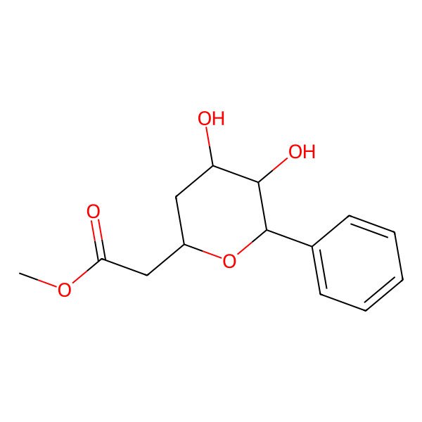 2D Structure of methyl 2-[(2R,4S,5S,6S)-4,5-dihydroxy-6-phenyloxan-2-yl]acetate