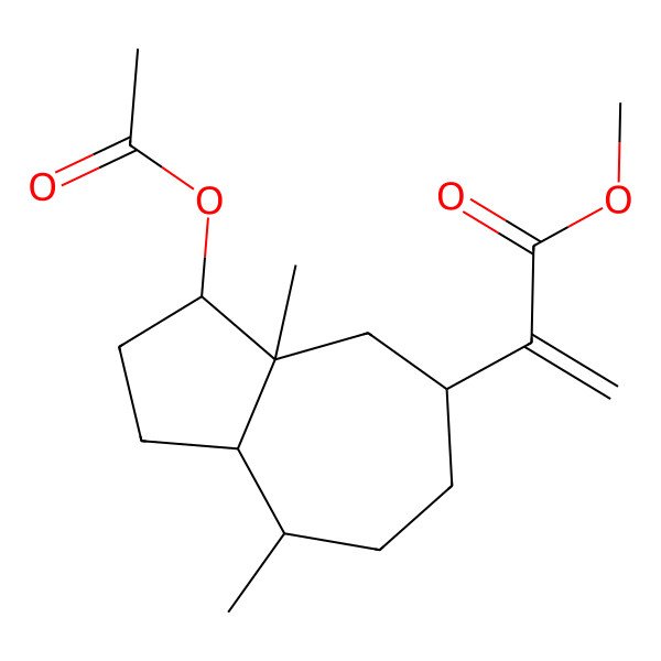 2D Structure of methyl 2-(3-acetyloxy-3a,8-dimethyl-2,3,4,5,6,7,8,8a-octahydro-1H-azulen-5-yl)prop-2-enoate