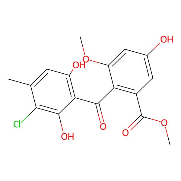 2D Structure of Methyl 2-(3-chloro-2,6-dihydroxy-4-methyl-benzoyl)-5-hydroxy-3-methoxy-benzoate