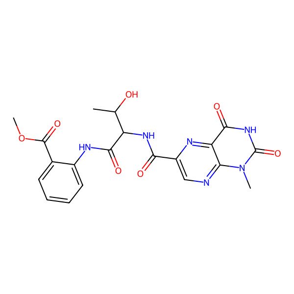 2D Structure of Methyl 2-[[3-hydroxy-2-[(1-methyl-2,4-dioxopteridine-6-carbonyl)amino]butanoyl]amino]benzoate