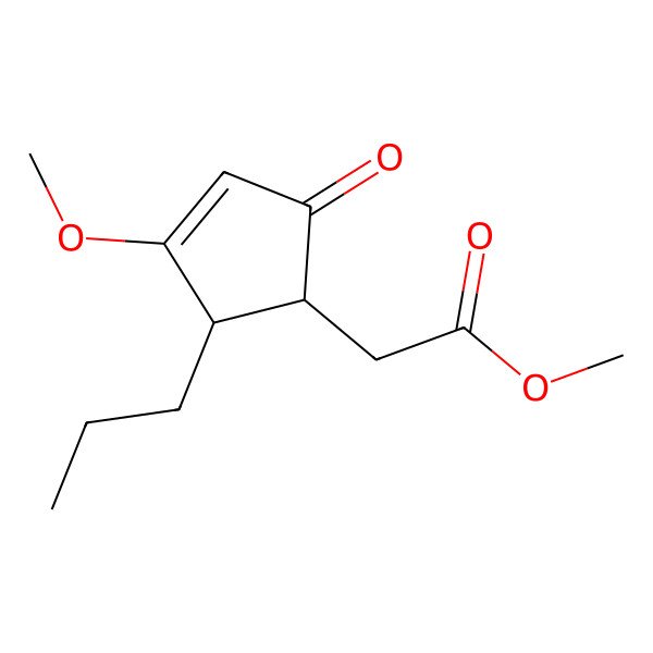 2D Structure of Methyl 2-(3-methoxy-5-oxo-2-propylcyclopent-3-en-1-yl)acetate 2D Structure of Methyl 2-(3-methoxy-5-oxo-2-propylcyclopent-3-en-1-yl)acetate