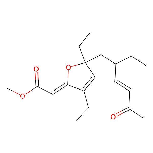2D Structure of Methyl 2-[3,5-diethyl-5-(2-ethyl-5-oxohex-3-enyl)furan-2-ylidene]acetate