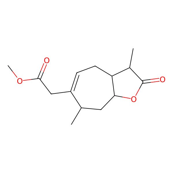 2D Structure of methyl 2-[(3S,3aR,7S,8aS)-3,7-dimethyl-2-oxo-3,3a,4,7,8,8a-hexahydrocyclohepta[b]furan-6-yl]acetate
