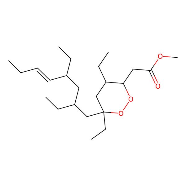 2D Structure of methyl 2-[(3S,4S,6R)-6-[(E,2S,4R)-2,4-diethyloct-5-enyl]-4,6-diethyldioxan-3-yl]acetate