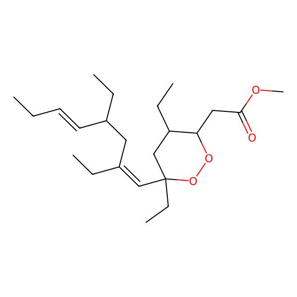 2D Structure of methyl 2-[(3S,4S,6S)-6-[(1E,4R,5E)-2,4-diethylocta-1,5-dienyl]-4,6-diethyldioxan-3-yl]acetate