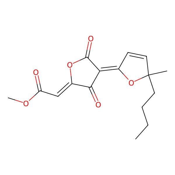 2D Structure of Methyl 2-[4-(5-butyl-5-methylfuran-2-ylidene)-3,5-dioxooxolan-2-ylidene]acetate