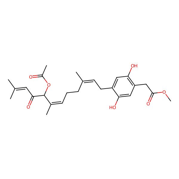 2D Structure of Methyl 2-[4-(8-acetyloxy-3,7,11-trimethyl-9-oxododeca-2,6,10-trienyl)-2,5-dihydroxyphenyl]acetate
