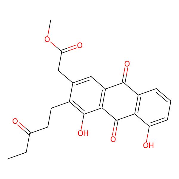 2D Structure of Methyl 2-[4,5-dihydroxy-9,10-dioxo-3-(3-oxopentyl)anthracen-2-yl]acetate