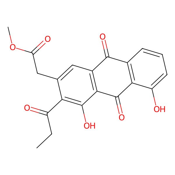 2D Structure of Methyl 2-(4,5-dihydroxy-9,10-dioxo-3-propanoylanthracen-2-yl)acetate