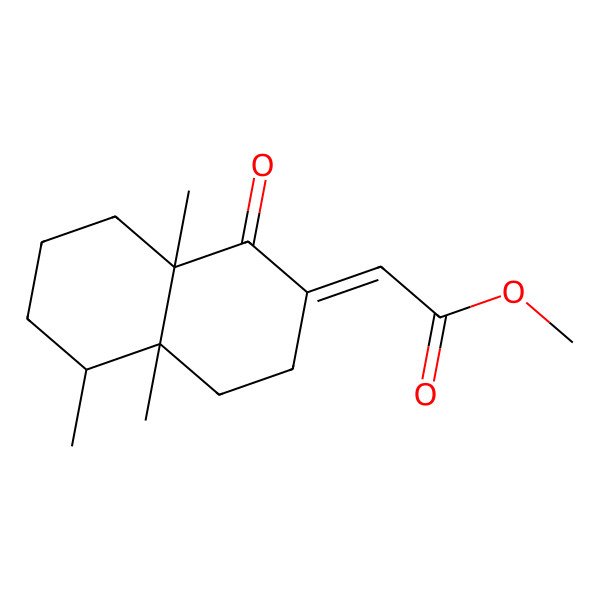 2D Structure of Methyl 2-(4a,5,8a-trimethyl-1-oxo-3,4,5,6,7,8-hexahydronaphthalen-2-ylidene)acetate 2D Structure of Methyl 2-(4a,5,8a-trimethyl-1-oxo-3,4,5,6,7,8-hexahydronaphthalen-2-ylidene)acetate