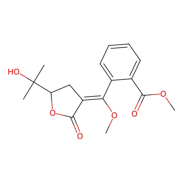 2D Structure of Methyl 2-[[5-(2-hydroxypropan-2-yl)-2-oxooxolan-3-ylidene]-methoxymethyl]benzoate