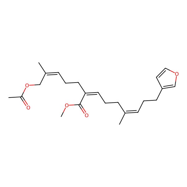 2D Structure of Methyl 2-(5-acetyloxy-4-methylpent-3-enyl)-9-(furan-3-yl)-6-methylnona-2,6-dienoate