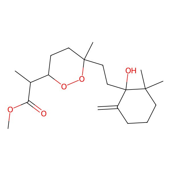 2D Structure of Methyl 2-[6-[2-(1-hydroxy-2,2-dimethyl-6-methylidenecyclohexyl)ethyl]-6-methyldioxan-3-yl]propanoate