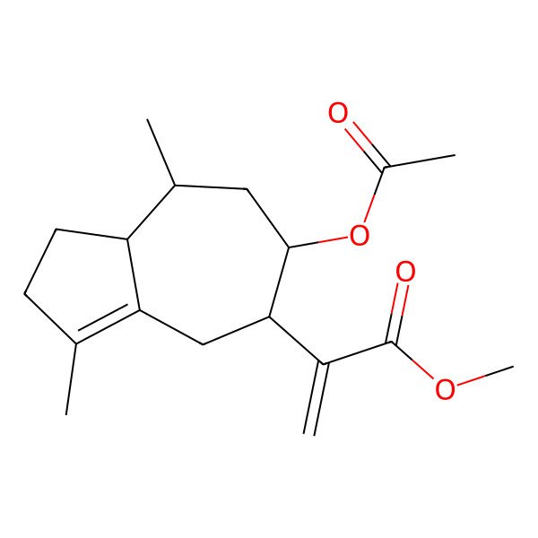 2D Structure of Methyl 2-(6-acetyloxy-3,8-dimethyl-1,2,4,5,6,7,8,8a-octahydroazulen-5-yl)prop-2-enoate 2D Structure of Methyl 2-(6-acetyloxy-3,8-dimethyl-1,2,4,5,6,7,8,8a-octahydroazulen-5-yl)prop-2-enoate