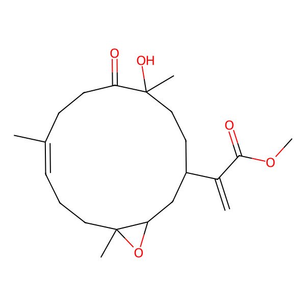 2D Structure of Methyl 2-(6-hydroxy-6,10,14-trimethyl-7-oxo-15-oxabicyclo[12.1.0]pentadec-10-en-3-yl)prop-2-enoate